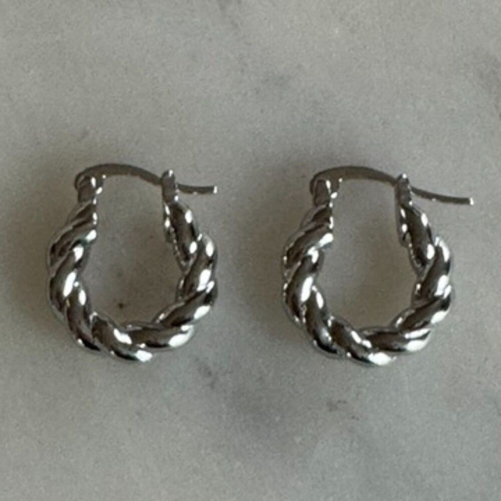 Silver Tone Twisted Small Hoop Earrings